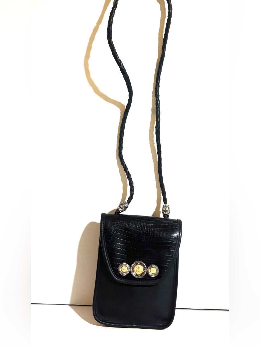 Vintage Black Women’s Crossbody Bag with Gold Accents